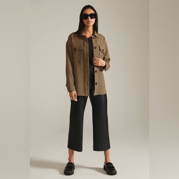 Anthropologie x Current Air | Houndstooth Printed Shirt Jacket Brown/Black Large - Picture 2 of 11